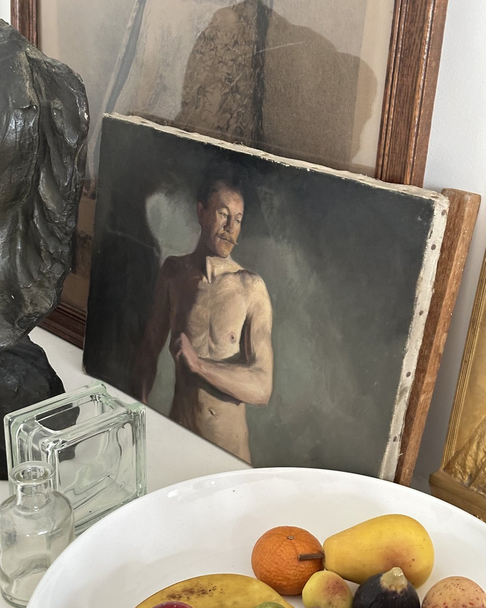 Etude d'homme à la moustache - Huile sur toile-photo-2