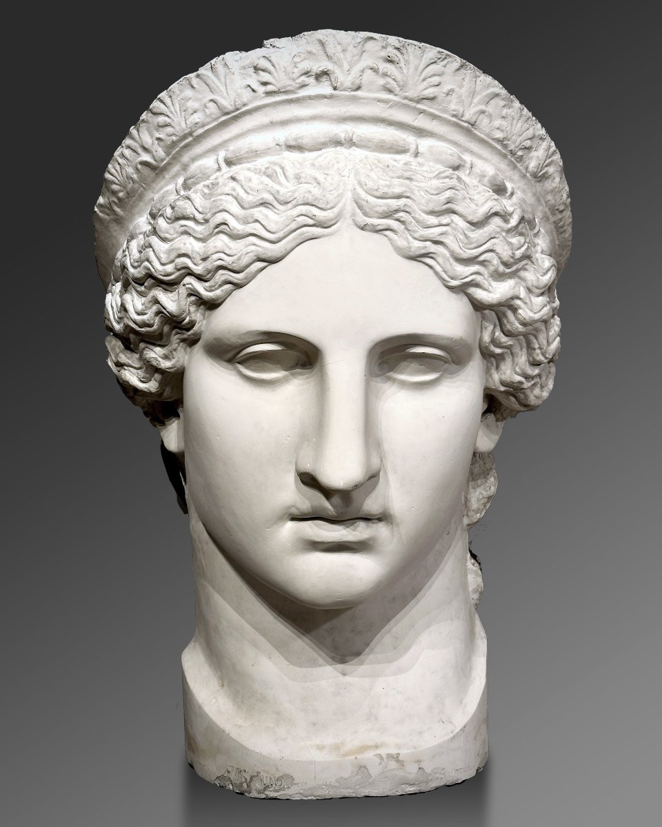 Monumental Head Of Juno Known As Ludovisi - 19th Century Plaster-photo-2