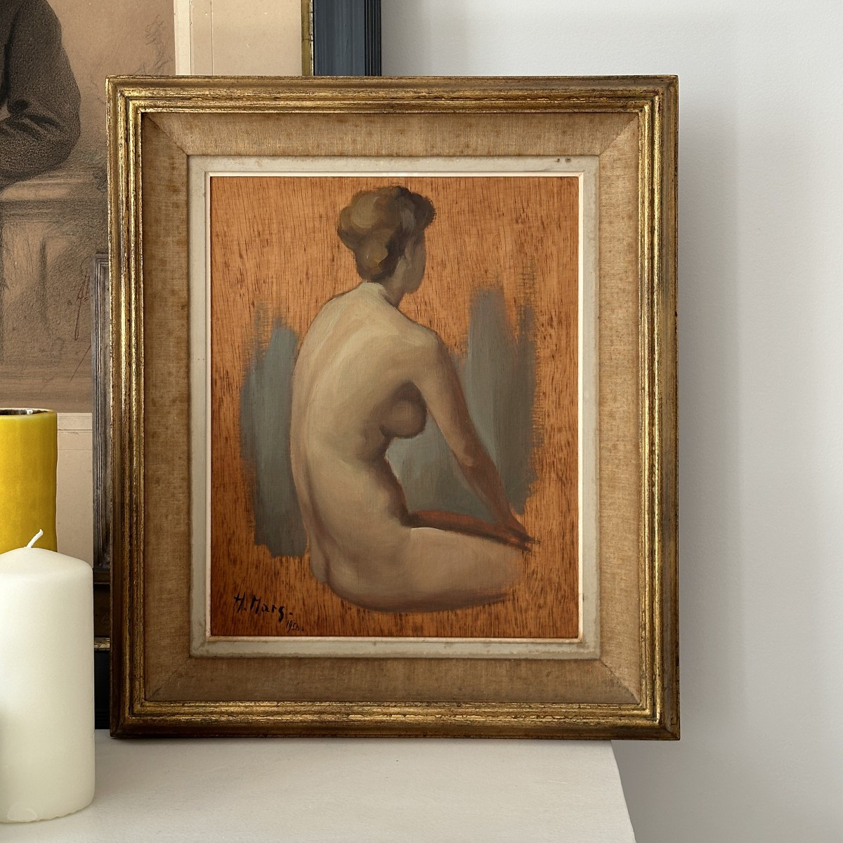 Nu féminin - Huile sur panneau - H. Mars 1950