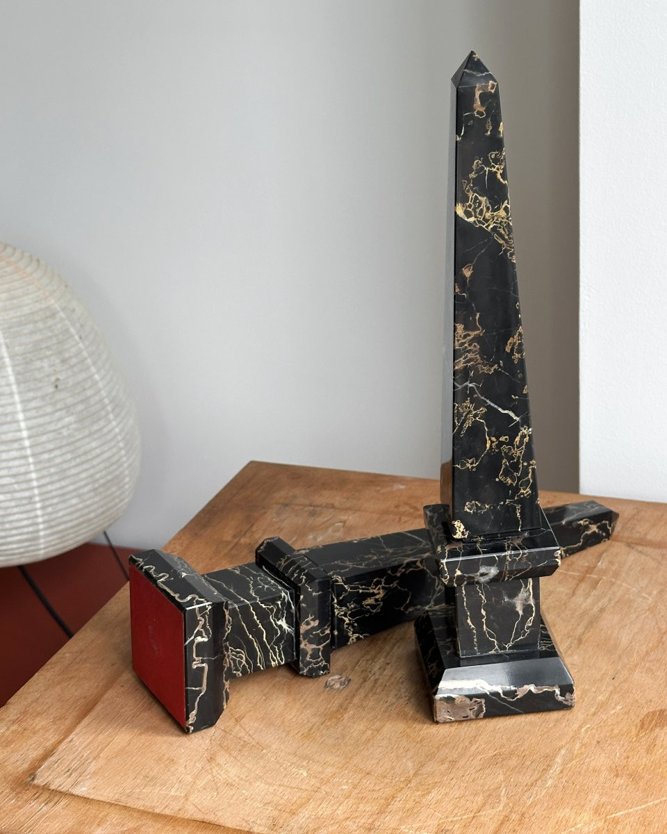 Pair Of Obelisks In Portor Marble - Italian Work-photo-3