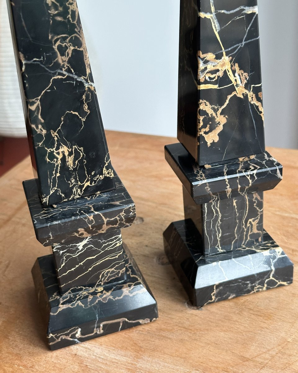 Pair Of Obelisks In Portor Marble - Italian Work-photo-4