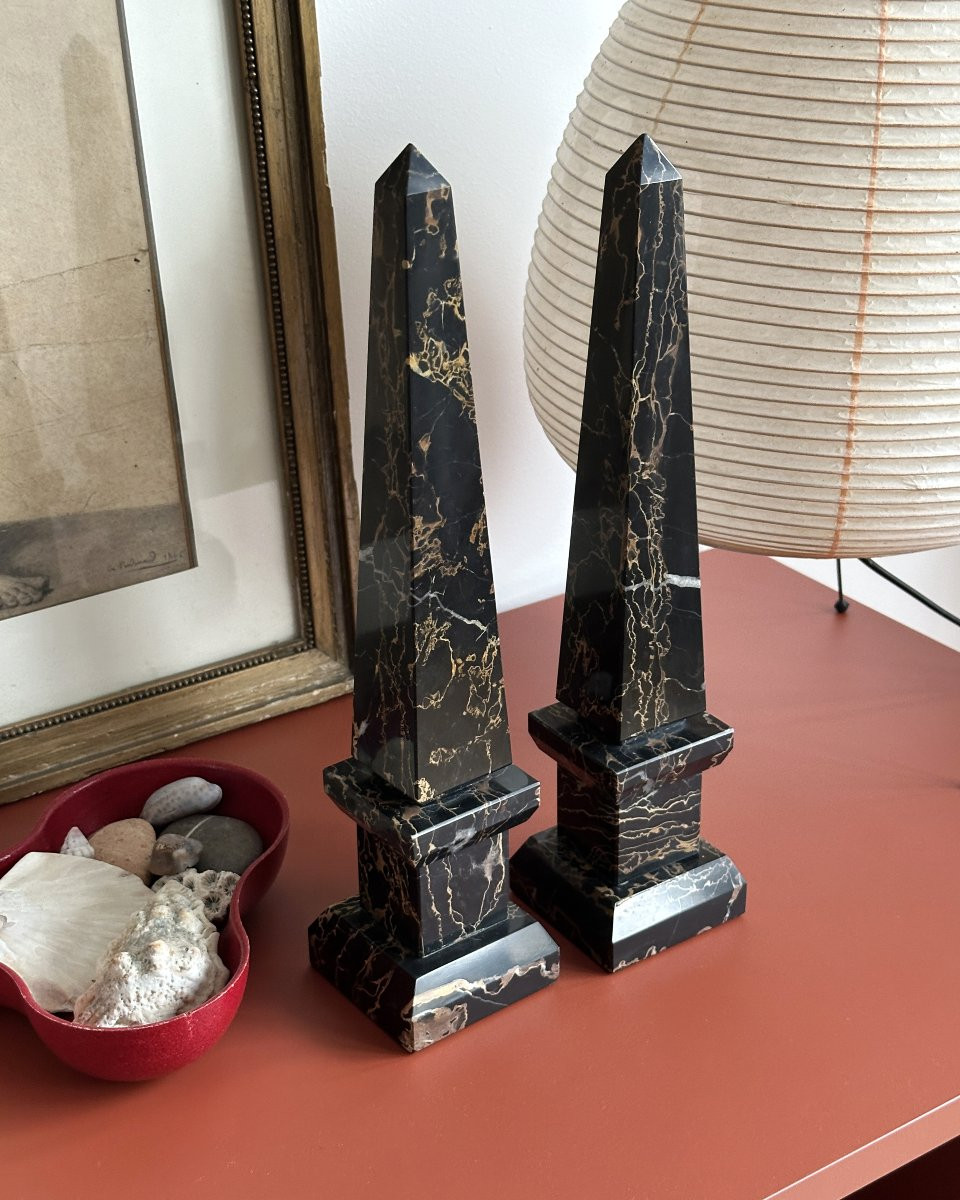 Pair Of Obelisks In Portor Marble - Italian Work-photo-2
