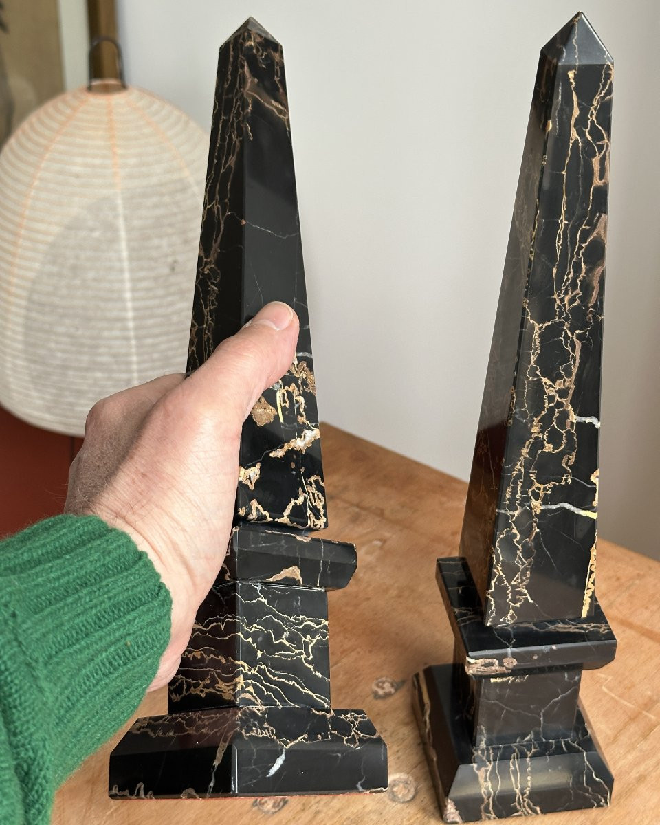 Pair Of Obelisks In Portor Marble - Italian Work-photo-3