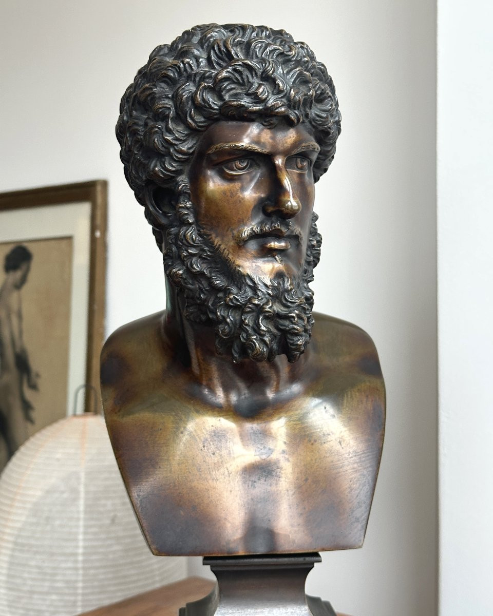 Buste de Lucius Verus - Bronze à patine cuivrée-photo-4