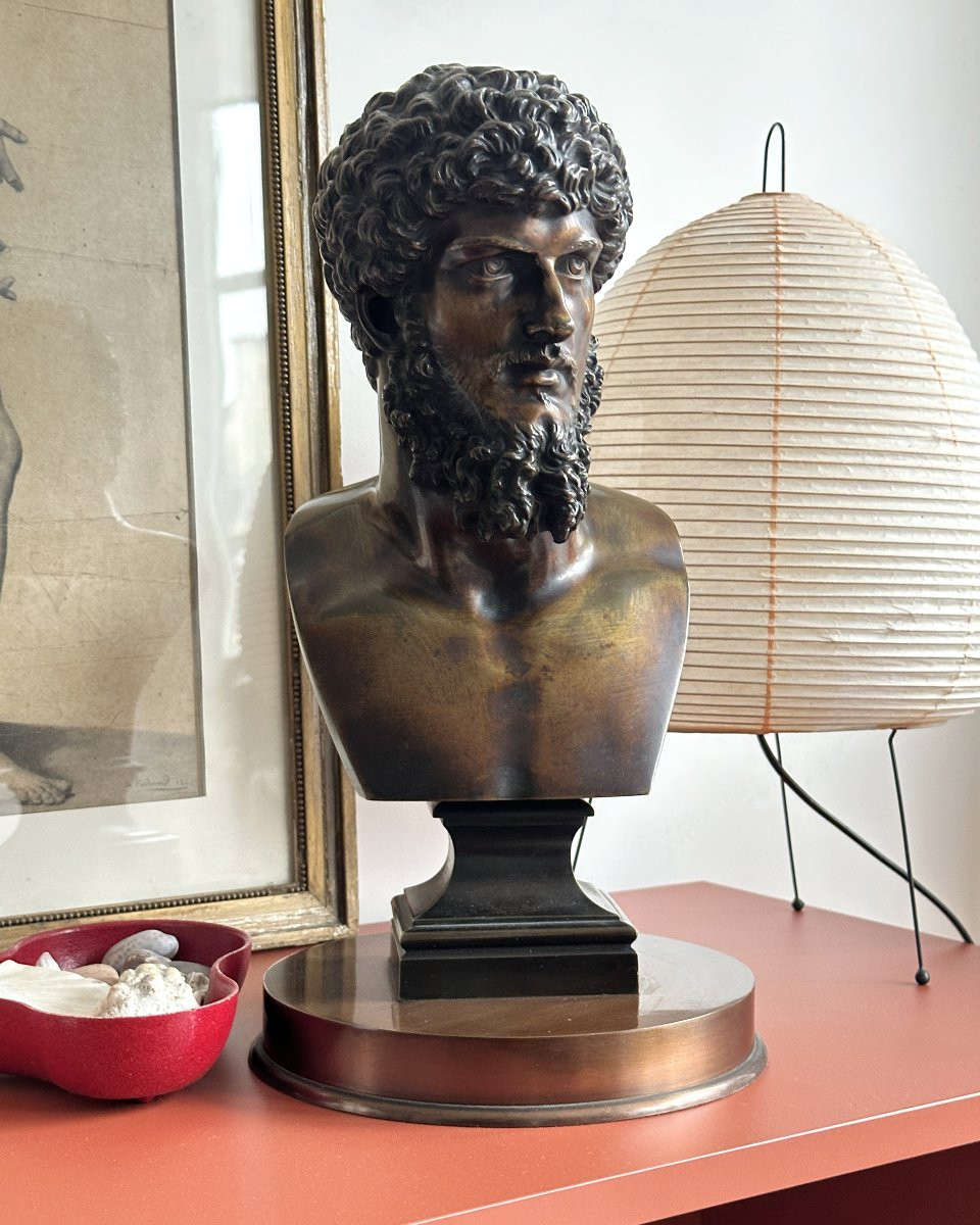 Buste de Lucius Verus - Bronze à patine cuivrée-photo-3