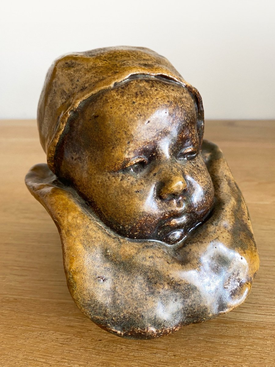 Jean Carriès (1855-1894). Bébé à la collerette.-photo-2