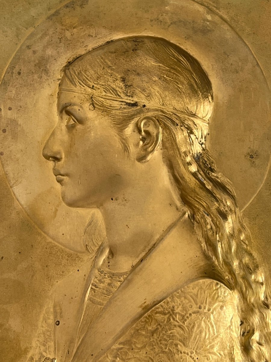 Sainte Cécile - Agathon Léonard - Bas relief en bronze doré - Sculpture XIXème-photo-3