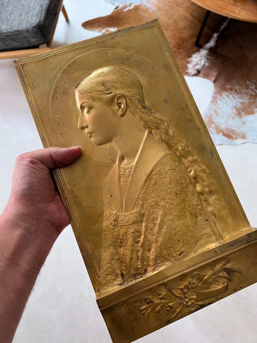 Sainte Cécile - Agathon Léonard - Bas relief en bronze doré - Sculpture XIXème-photo-1