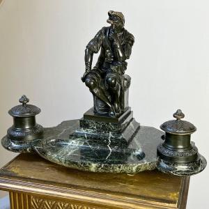 Encrier figurant Laurent de Médicis assis - Bronze et marbre