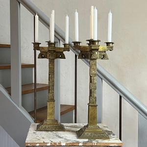 Chased Bronze Candlesticks - 5-light Candelabra