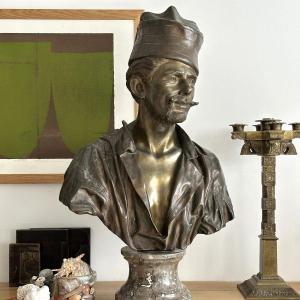 Homme au bonnet - Buste en Bronze - École Espagnole