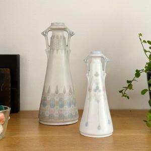 Paire de petits vases soliflore - Art nouveau - Marqué Marmorzellan au revers