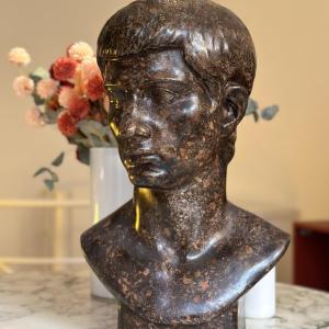 Bust Of A Young Roman - Plaster With A Porphyry Patina