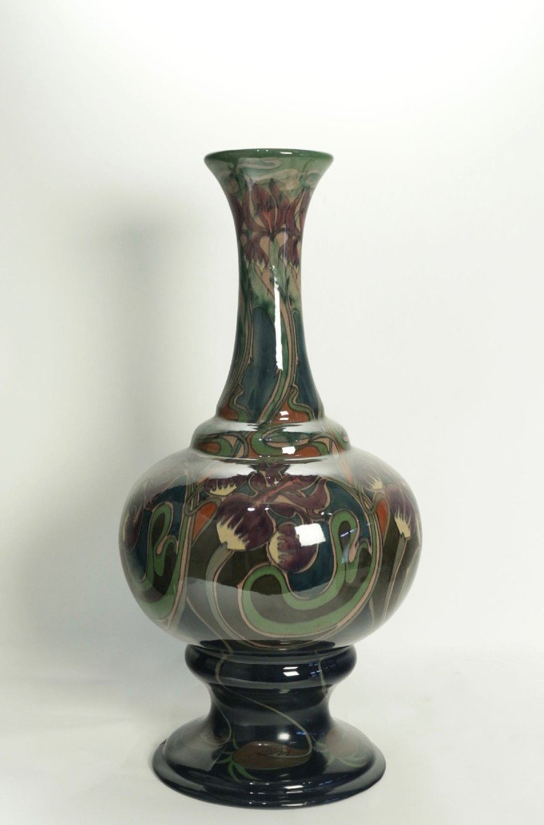 Large Art Nouveau Vase Manufacture Gouda And Zuid Holland-photo-3