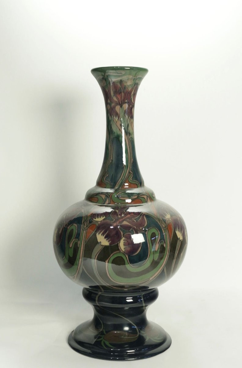 Large Art Nouveau Vase Manufacture Gouda And Zuid Holland-photo-6