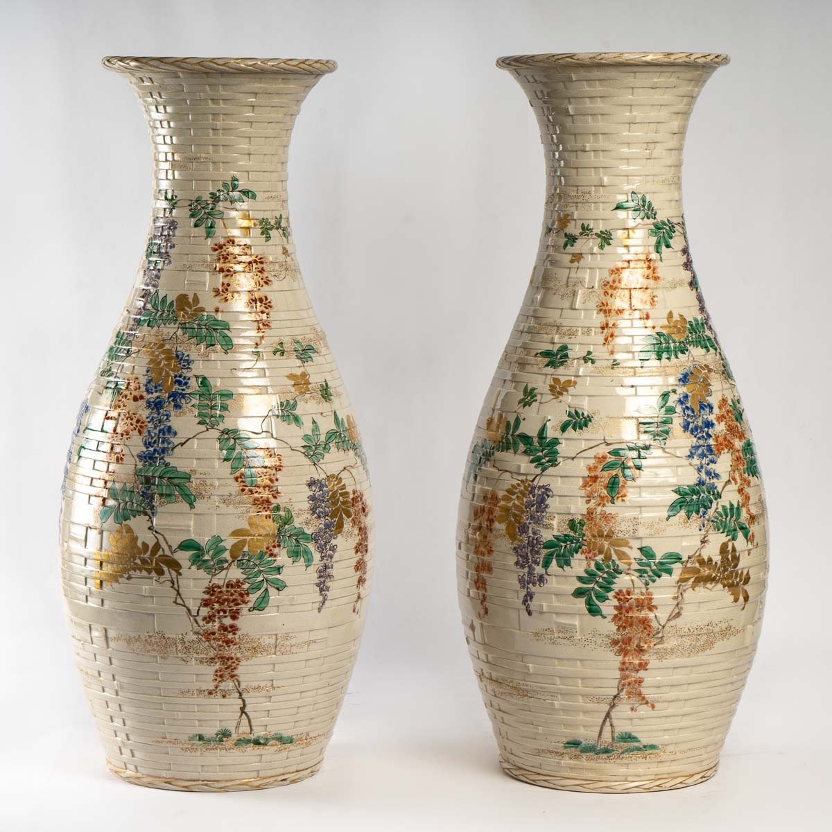 Pair Of Ceramic Vases From Japan Meiji Period-photo-2