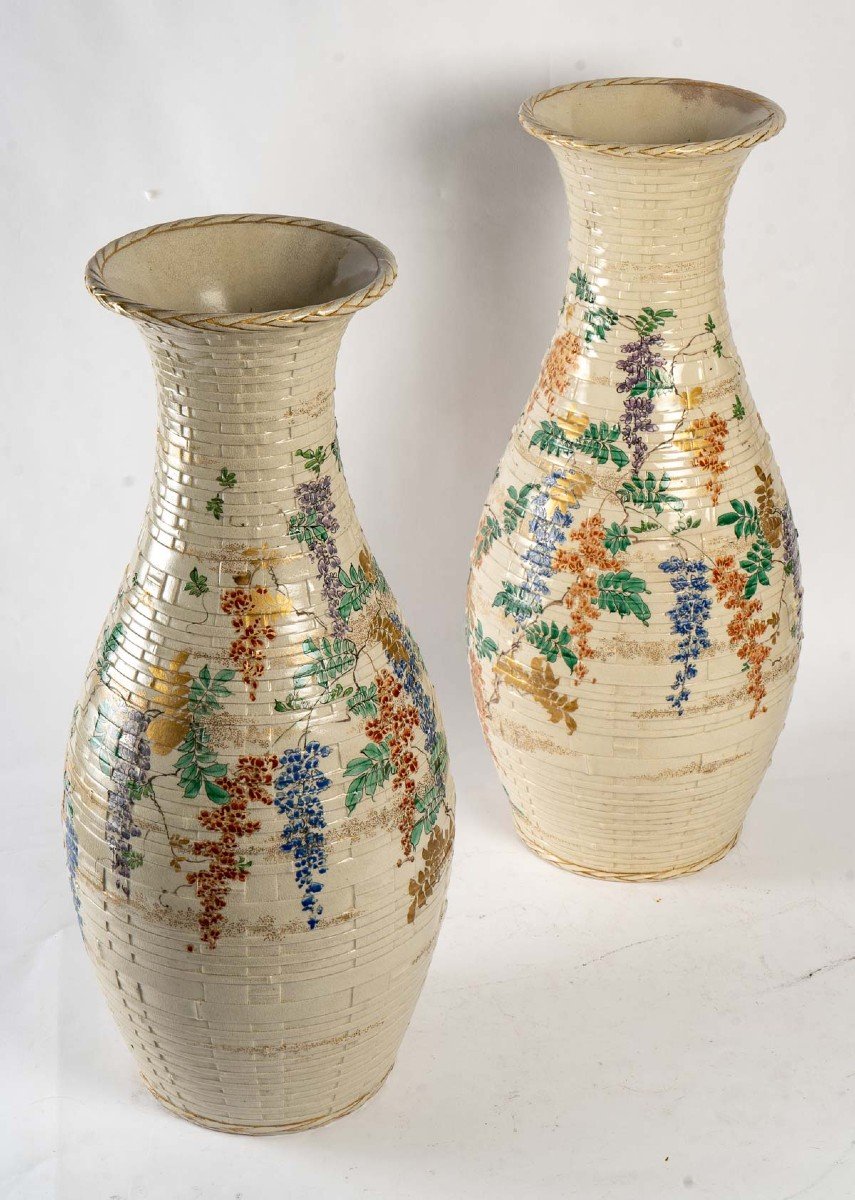 Pair Of Ceramic Vases From Japan Meiji Period-photo-4