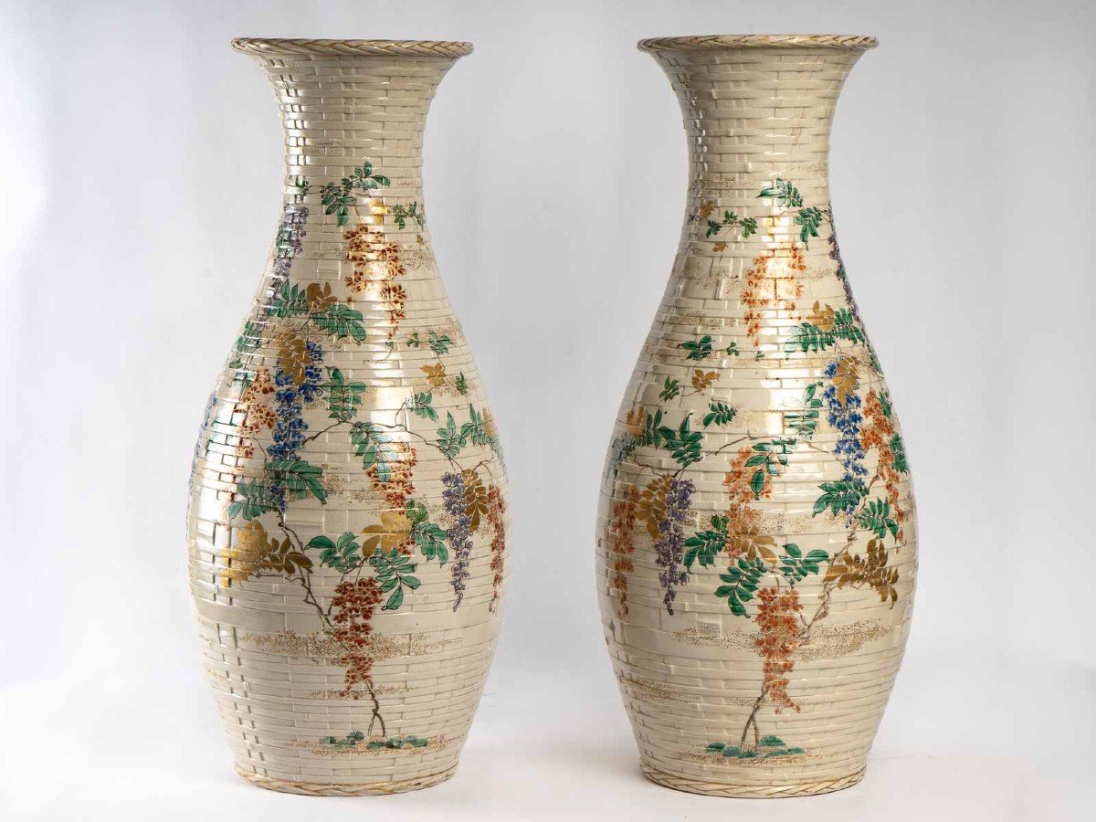 Pair Of Ceramic Vases From Japan Meiji Period