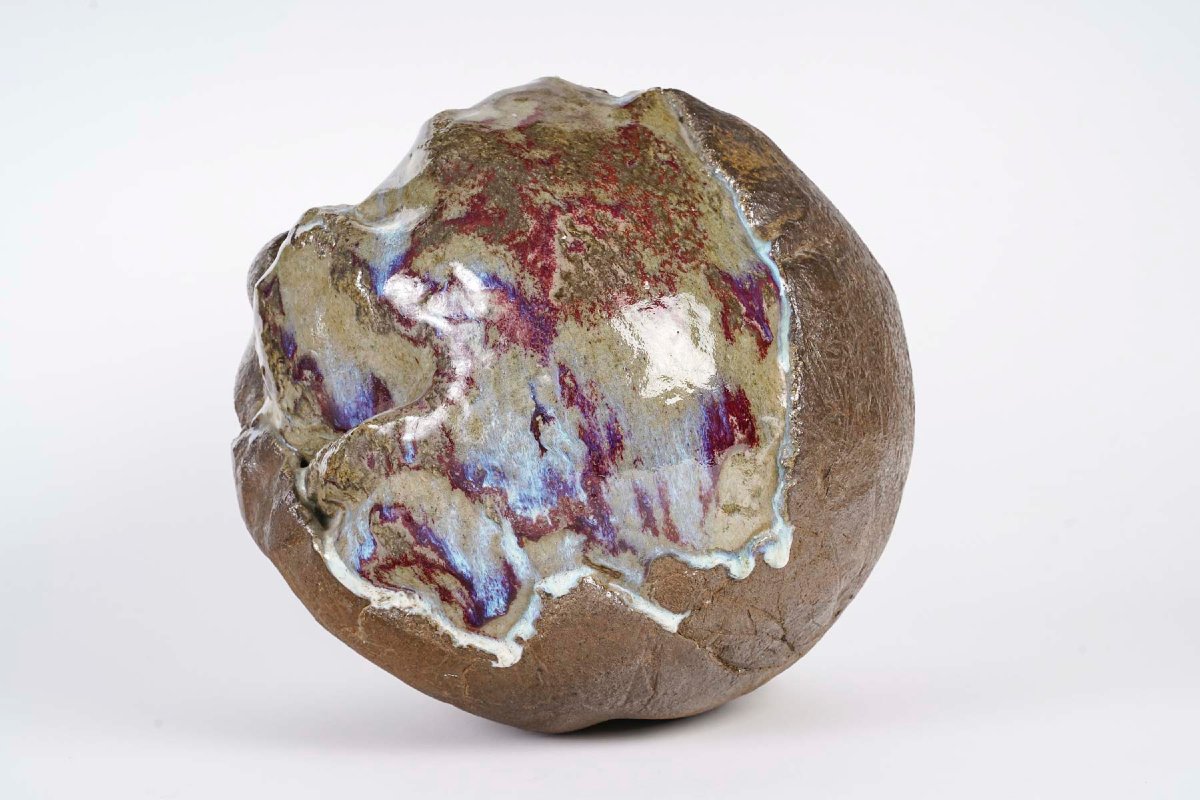 Open Sphere Sculpture In Glazed Stoneware By Bernard Dejonghe-photo-2