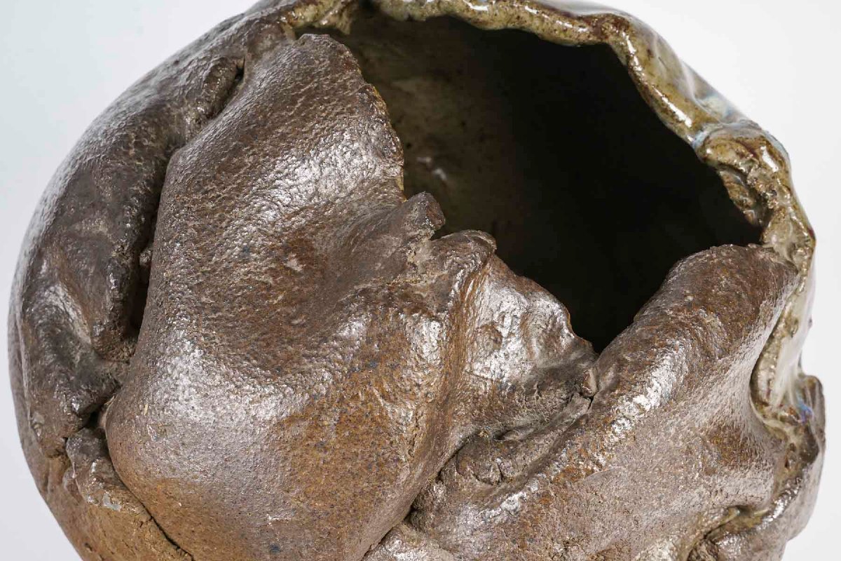 Open Sphere Sculpture In Glazed Stoneware By Bernard Dejonghe-photo-2