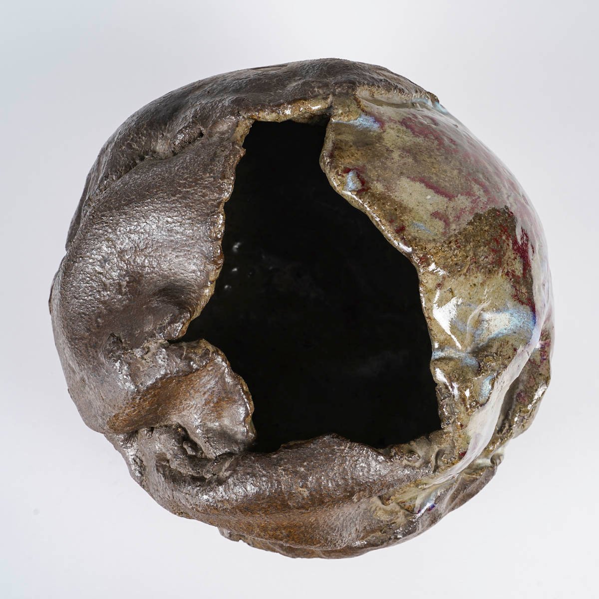 Open Sphere Sculpture In Glazed Stoneware By Bernard Dejonghe-photo-3