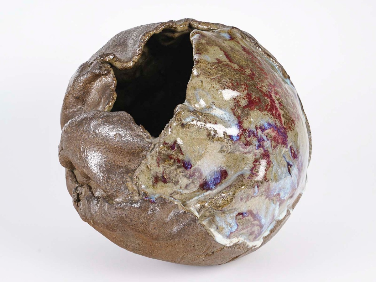 Open Sphere Sculpture In Glazed Stoneware By Bernard Dejonghe