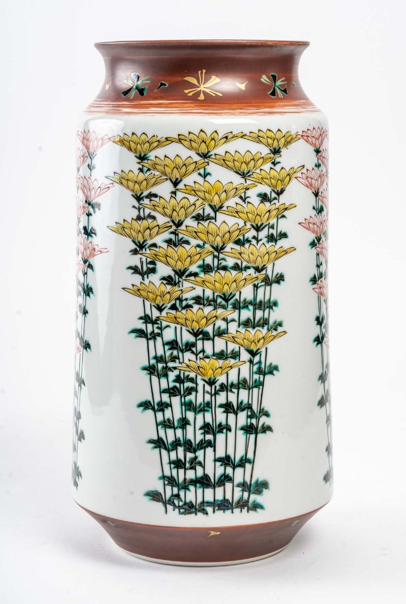Vase cylindrique en porcelaine de Kutani, Japon 20th century-photo-3