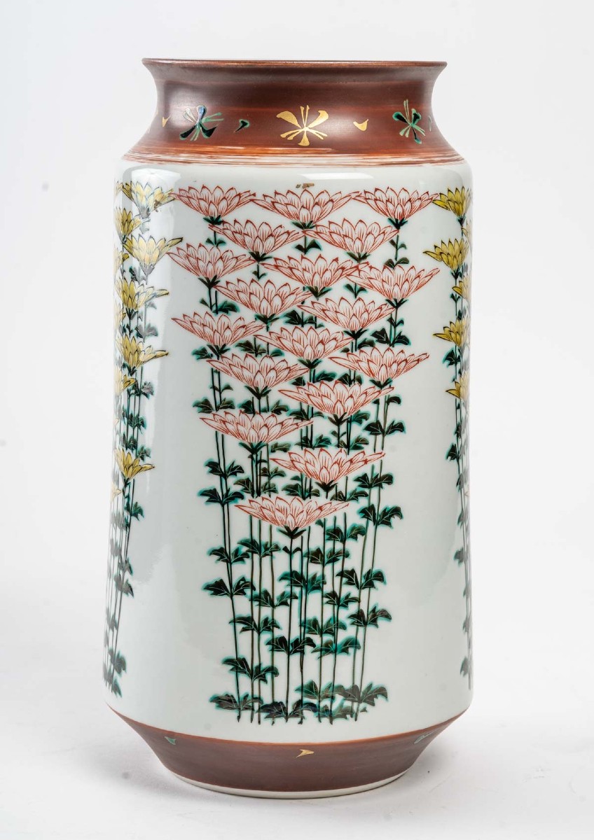 Vase cylindrique en porcelaine de Kutani, Japon 20th century