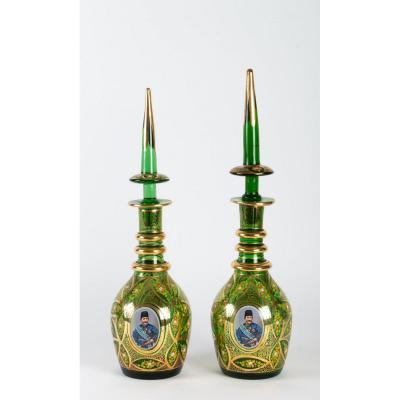 Pair Of Bohemian Glass Carafe