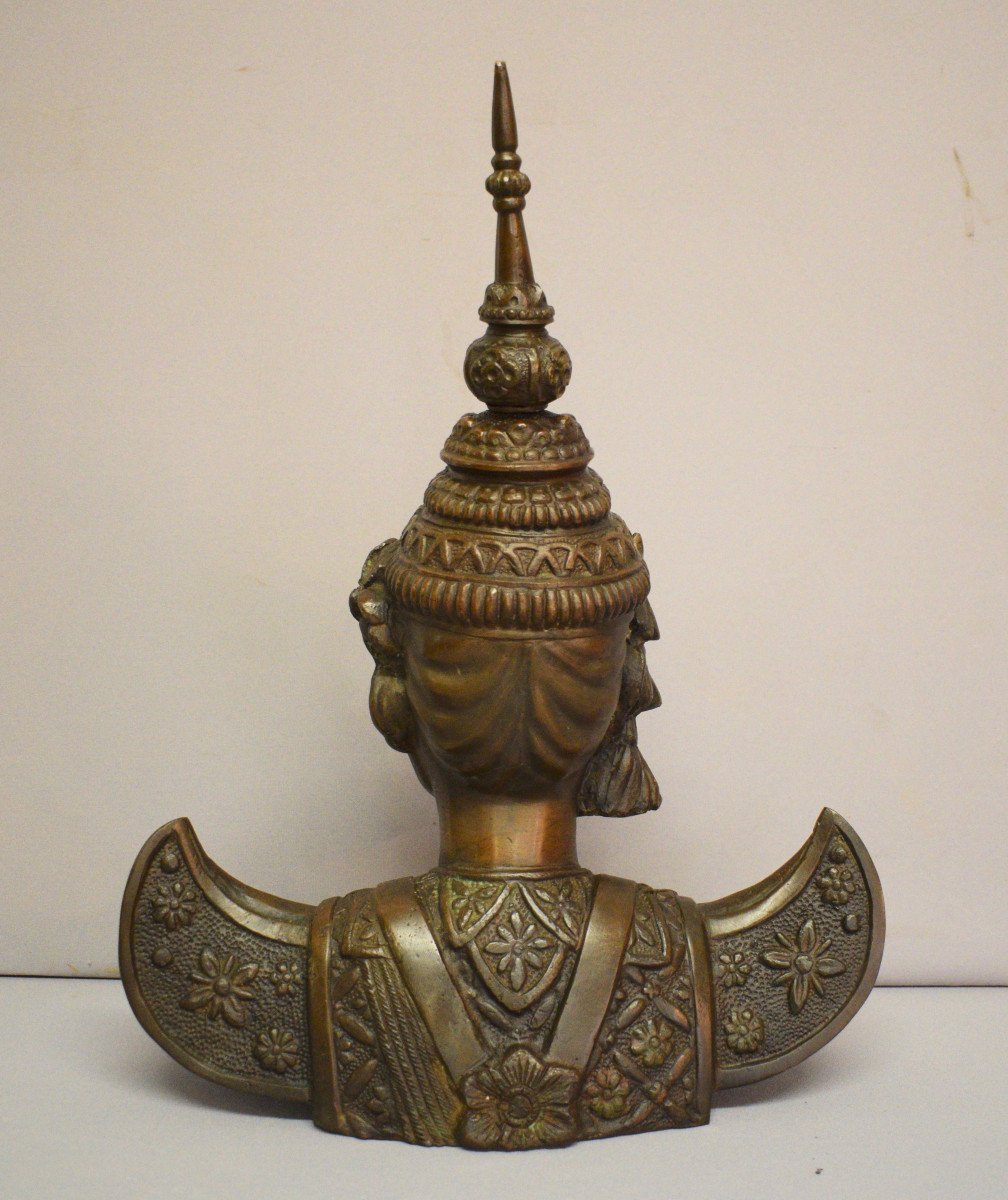 Grand Buste De Danseuse Cambodgienne En Bronze-photo-1
