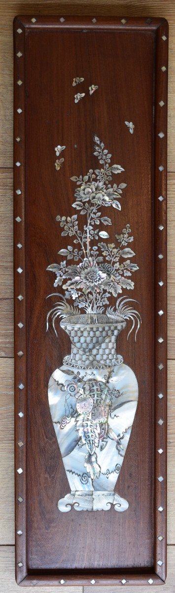 Exotic Wood Panel Inlaid With Mother Of Pearl-photo-2