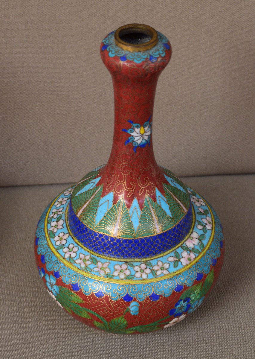 Pair Of Cloisonne Enamel Vases-photo-2