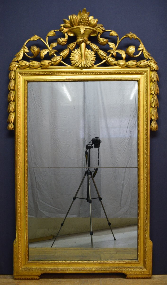 Large Louis XVI Period Mirror In Golden Wood