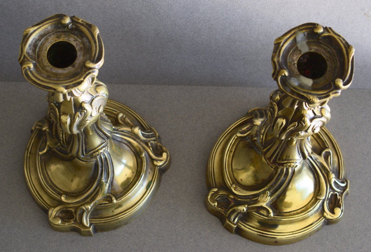 Pair Of Louis XV Style Candlesticks In Bronze-photo-5