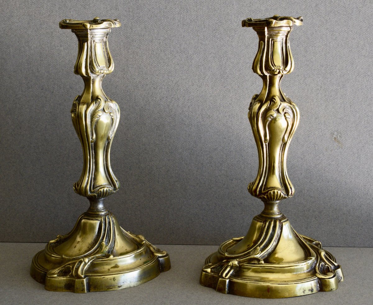 Pair Of Louis XV Style Candlesticks In Bronze