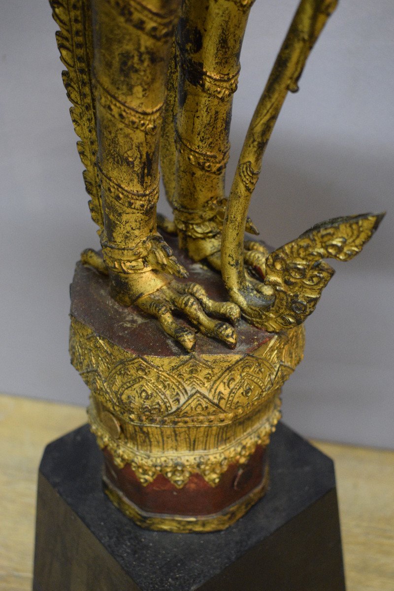 Thailande Important Oiseau Mythique En Bronze Doré-photo-2