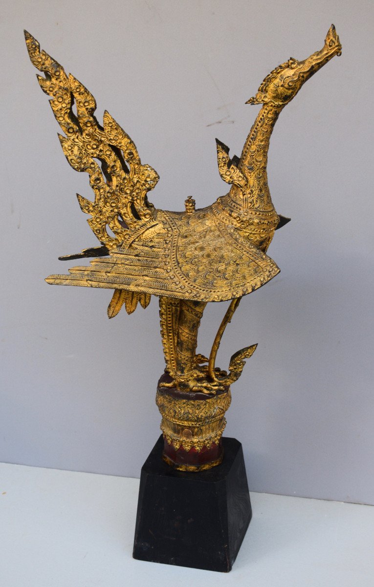 Thailand Important Mythical Bird In Gilt Bronze-photo-3