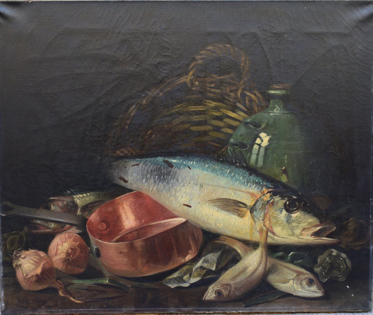 Nature Morte Aux Poissons 19 Eme