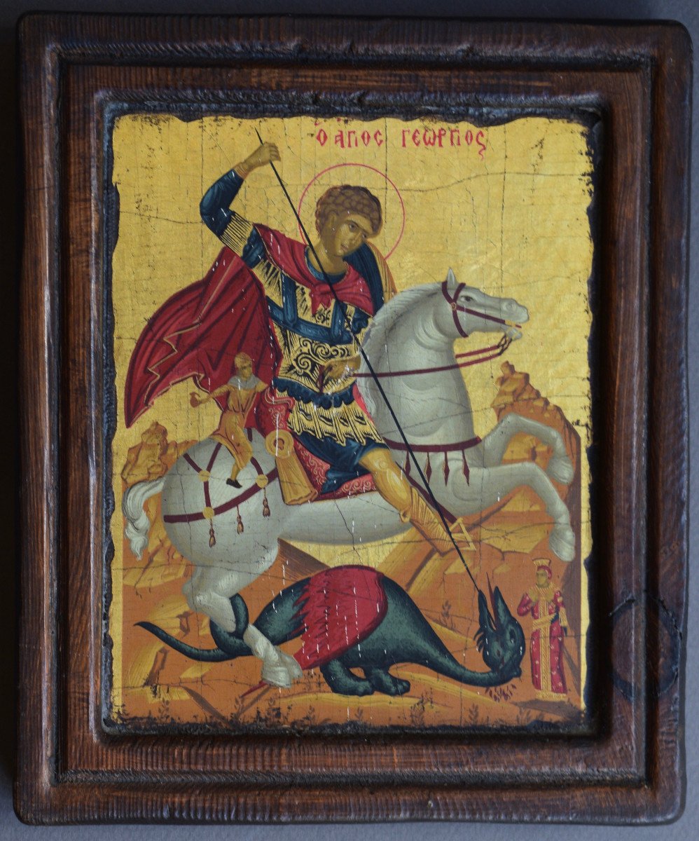 Icone Representant Saint Georges Terrassant Le Dragon