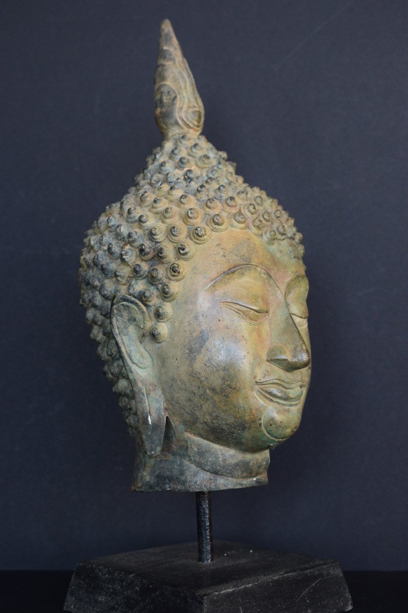 Tete De Bouddha En Bronze Thailande XIX Eme Siecle-photo-2