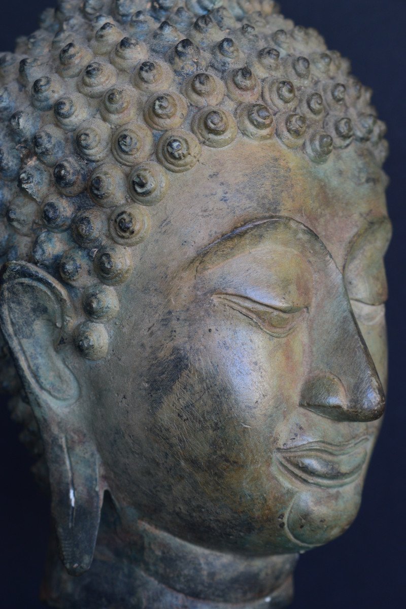 Tete De Bouddha En Bronze Thailande XIX Eme Siecle-photo-1