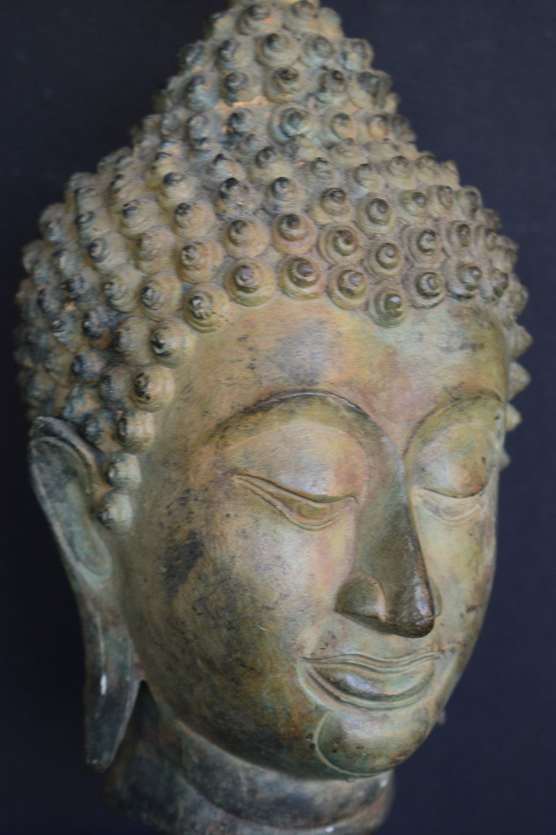 Tete De Bouddha En Bronze Thailande XIX Eme Siecle-photo-4