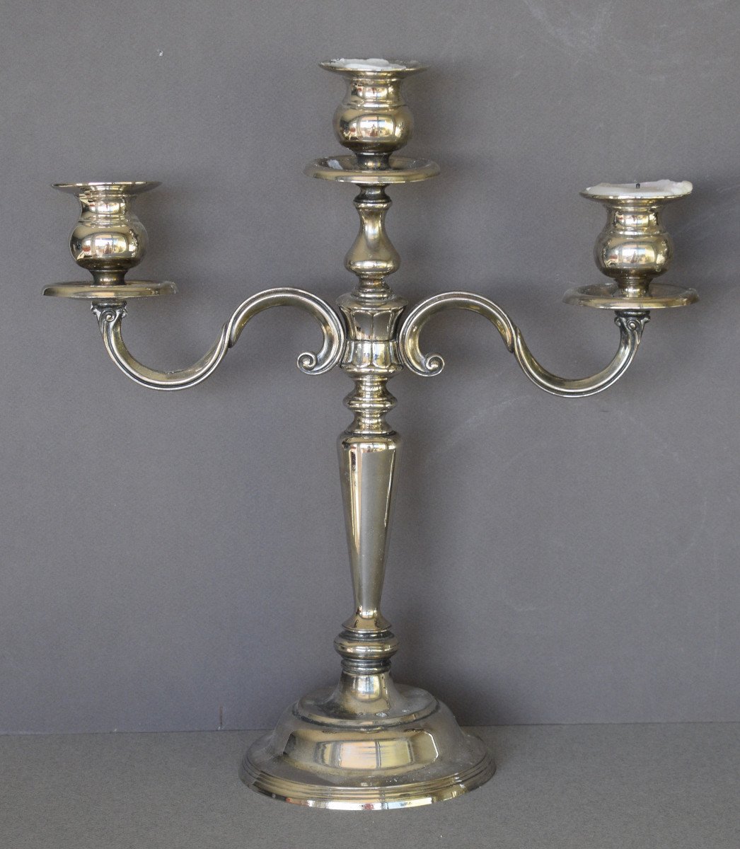 Pair Of Candelabras In Silver Metal-photo-2