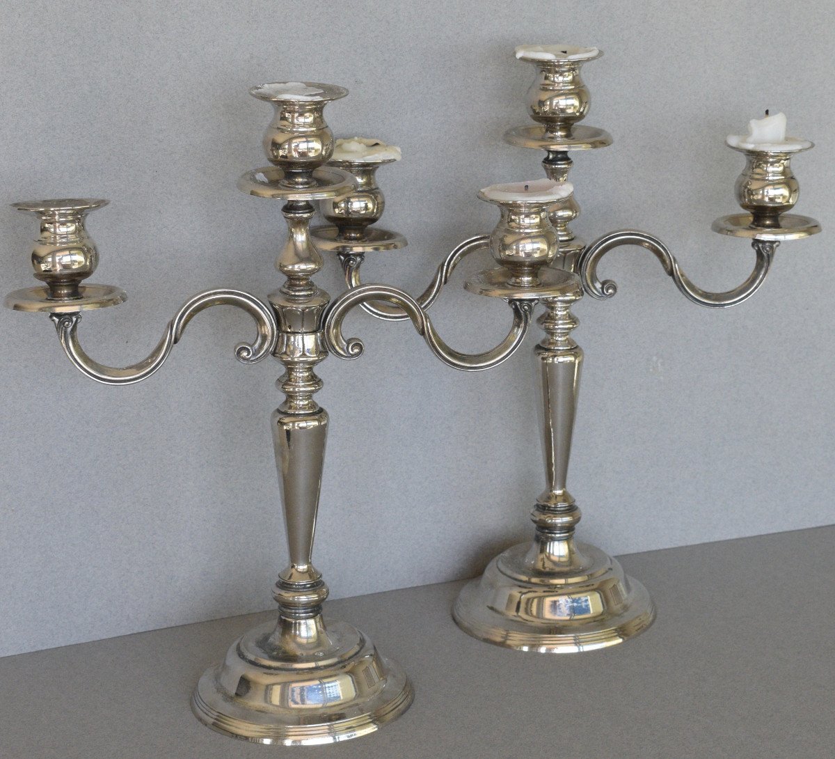 Pair Of Candelabras In Silver Metal-photo-3