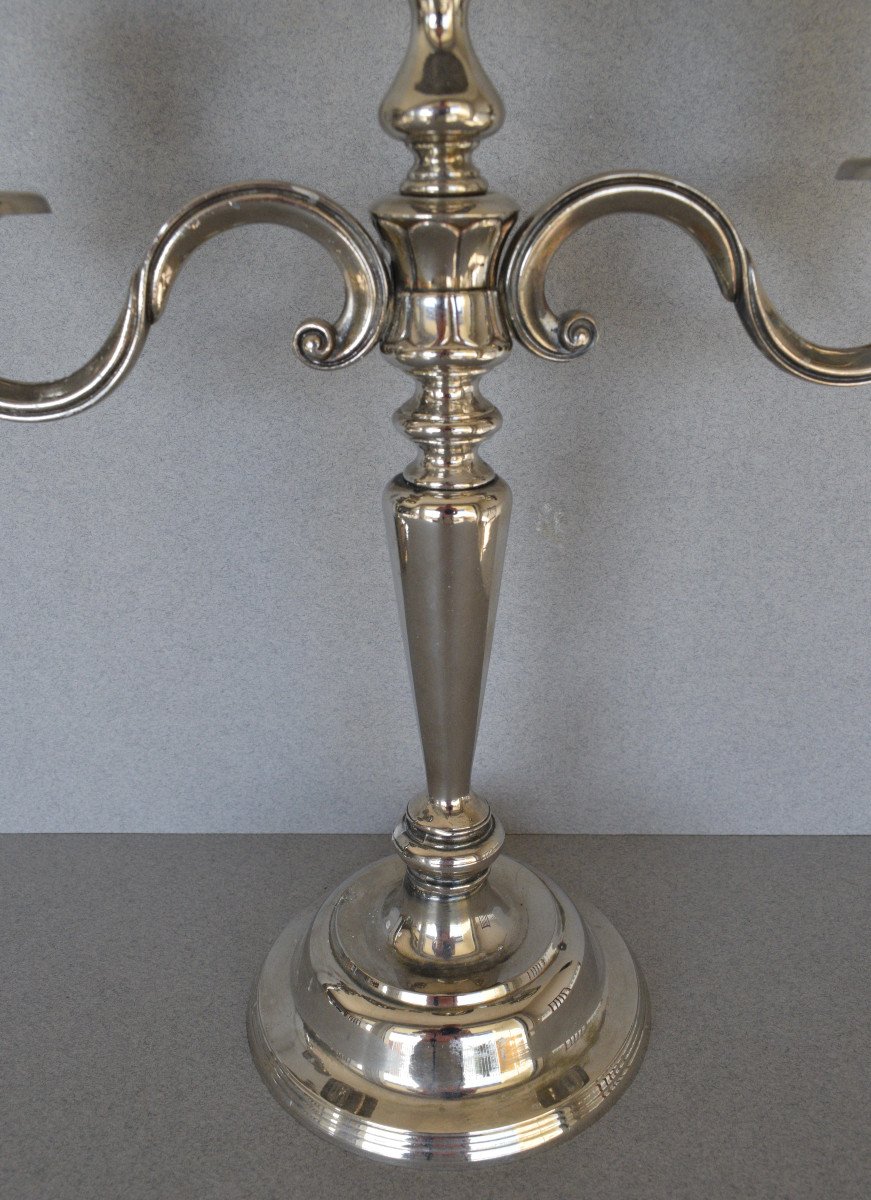Pair Of Candelabras In Silver Metal-photo-4