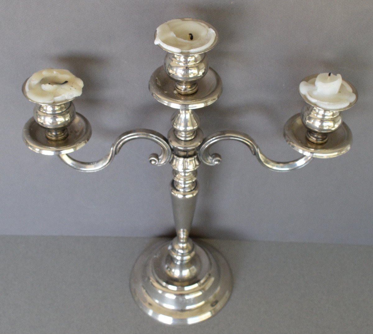 Pair Of Candelabras In Silver Metal-photo-1