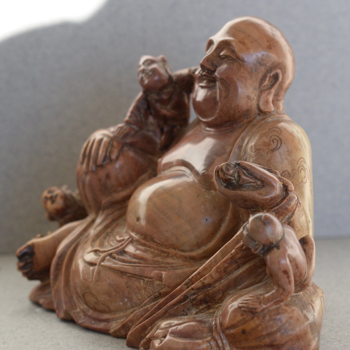 Laughing Buddha In Steatite China XIX Eme Century-photo-3