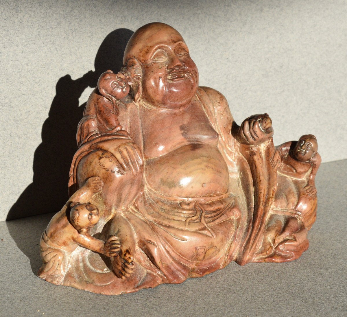 Laughing Buddha In Steatite China XIX Eme Century-photo-4