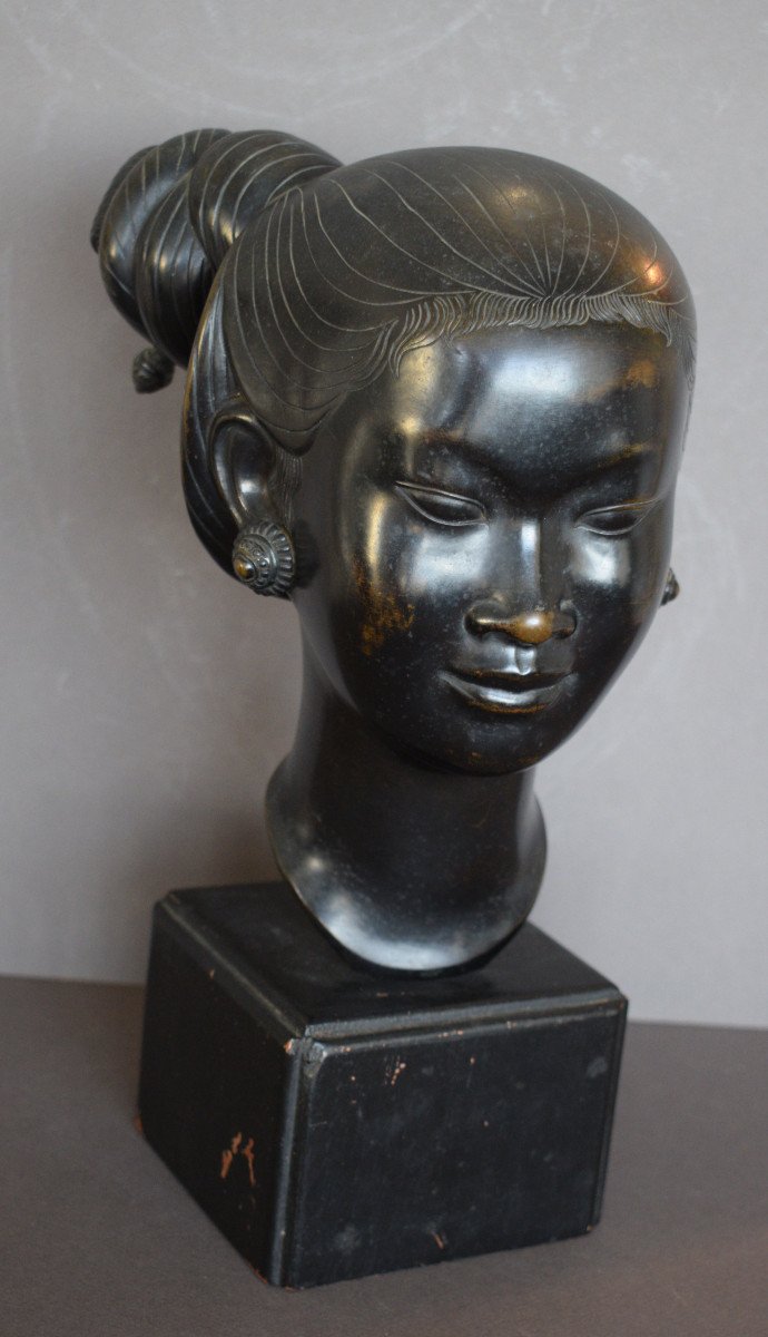 Buste De Laotienne En Bronze Ecole De Bien Hoa -photo-2