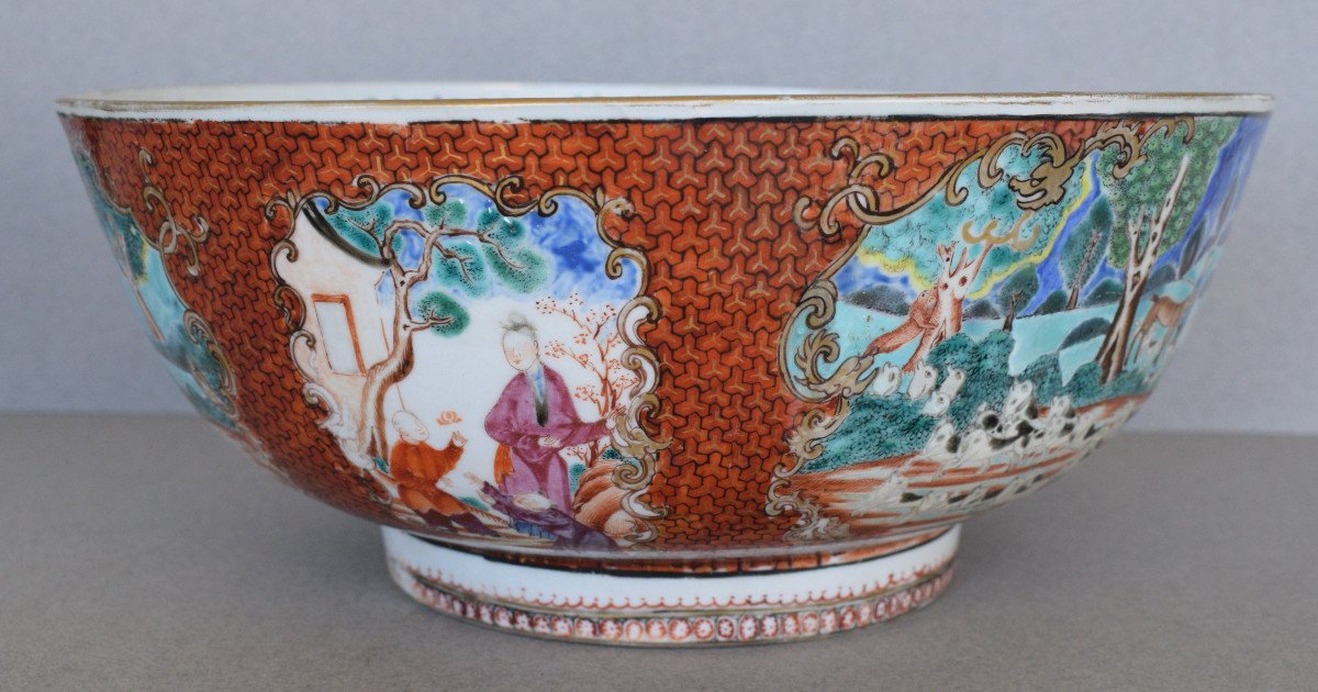 Large Porcelain Bowl From The Compagnie Des Indes Decor With Mandarins China XVIII Eme Century-photo-2